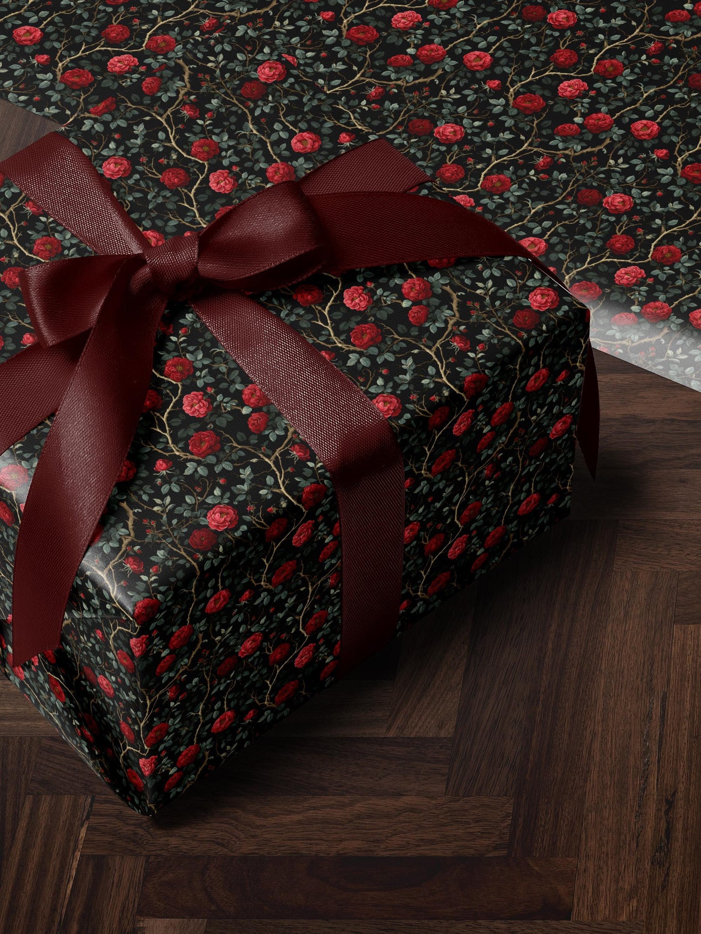Rose Wrapping Paper Dark Floral Gift Wrap Gothic Party Decor Moody Floral Wrapping Paper Birthday Present Gift Idea Elegant Gifting Paper