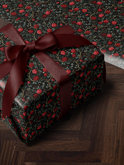Rose Wrapping Paper Dark Floral Gift Wrap Gothic Party Decor Moody Floral Wrapping Paper Birthday Present Gift Idea Elegant Gifting Paper