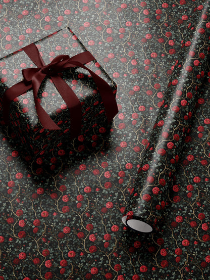 Rose Wrapping Paper Dark Floral Gift Wrap Gothic Party Decor Moody Floral Wrapping Paper Birthday Present Gift Idea Elegant Gifting Paper