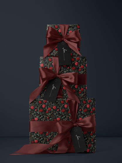 Dark Floral Wrapping Paper Rose Gift Wrap Botanical Flower Print Wedding Gift Wrapping Paper Roll Moody Flower Art Romantic Gift for Her