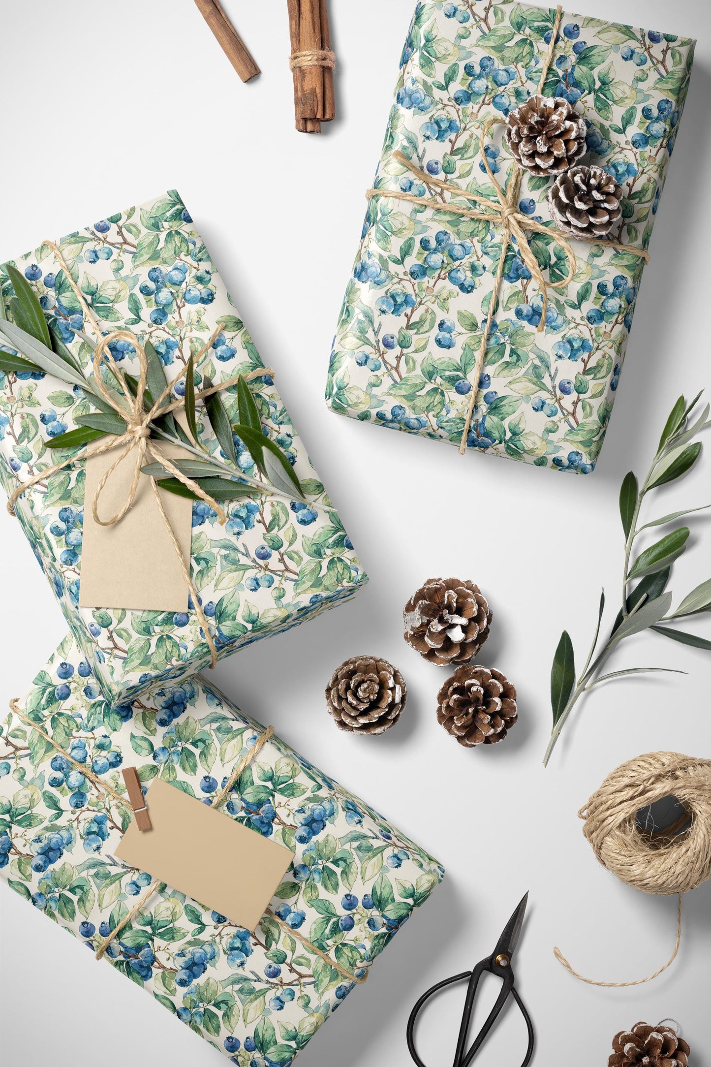 Farmers Market Wrapping Paper Roll Eco Rustic Blueberries Design Farm Fresh Fruit Farmhouse Country Kitchen Organic Gift Wrap #81