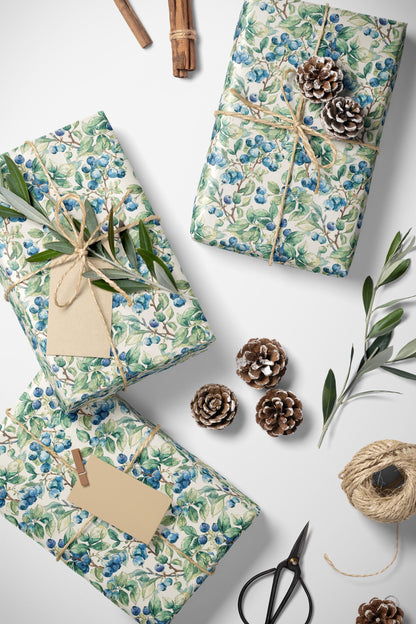 Farmers Market Wrapping Paper Roll Eco Rustic Blueberries Design Farm Fresh Fruit Farmhouse Country Kitchen Organic Gift Wrap #81