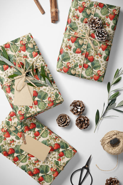 Farmers Market Wrapping Paper Roll Eco Rustic Strawberries Design Farm Fresh Fruit Farmhouse Country Kitchen Gift Wrap #96
