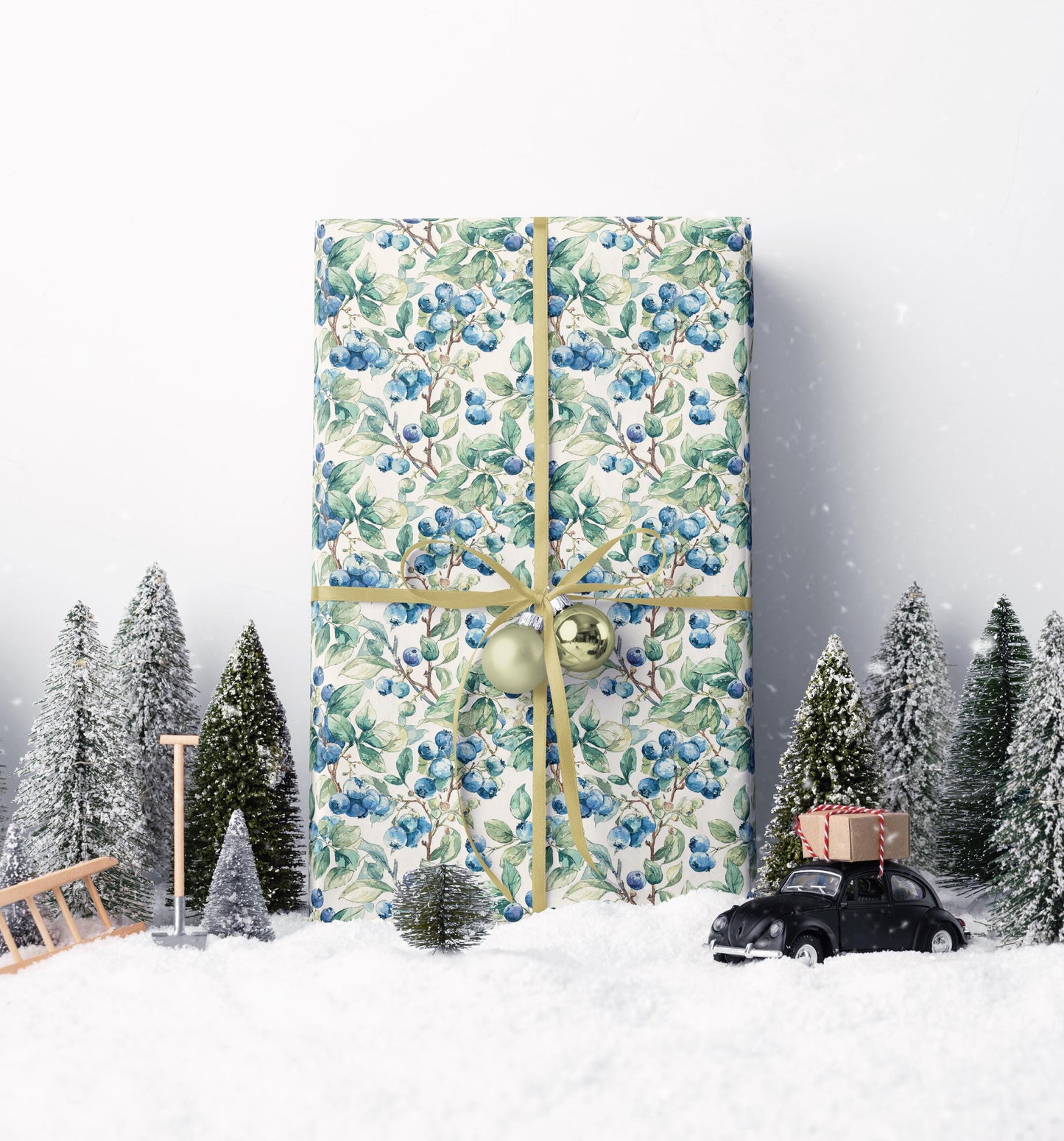Farmers Market Wrapping Paper Roll Eco Rustic Blueberries Design Farm Fresh Fruit Farmhouse Country Kitchen Organic Gift Wrap #81