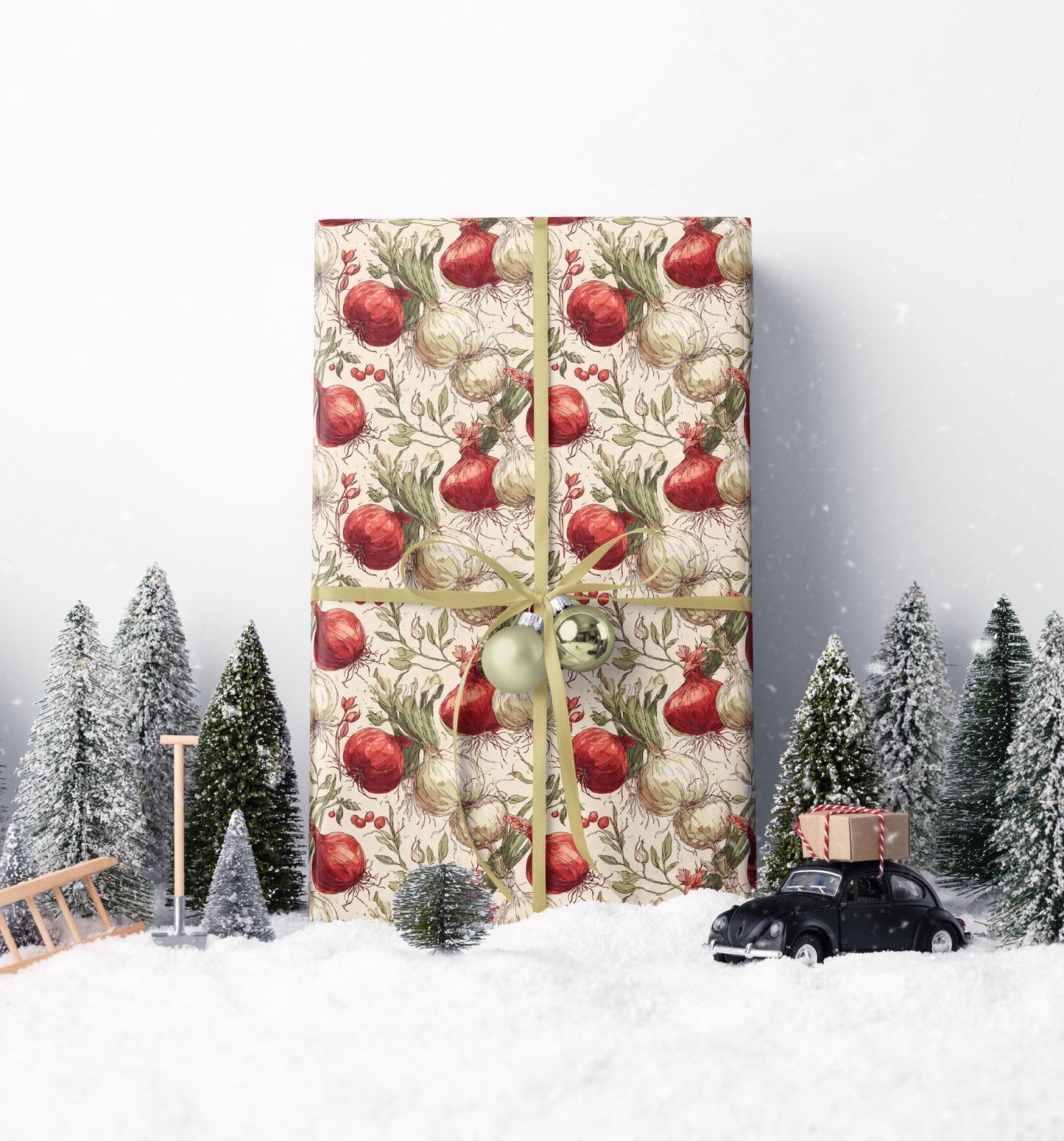 Farmers Market Wrapping Paper Roll Farm Fresh Onions Rustic Country Vegetables Eco Friendly Farmhouse Kitchen Gift Wrap #98