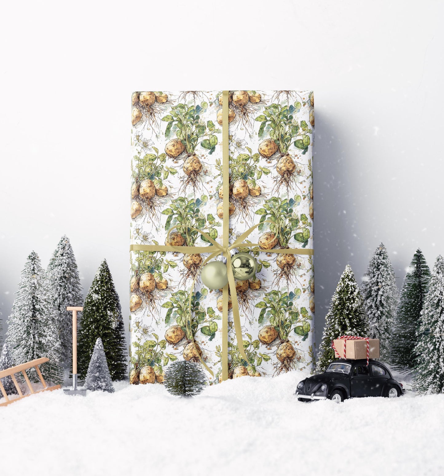 Farmers Market Wrapping Paper Roll Eco Rustic Potatoes Design Farm Fresh Vegetables Farmhouse Country Kitchen Gift Wrap #92
