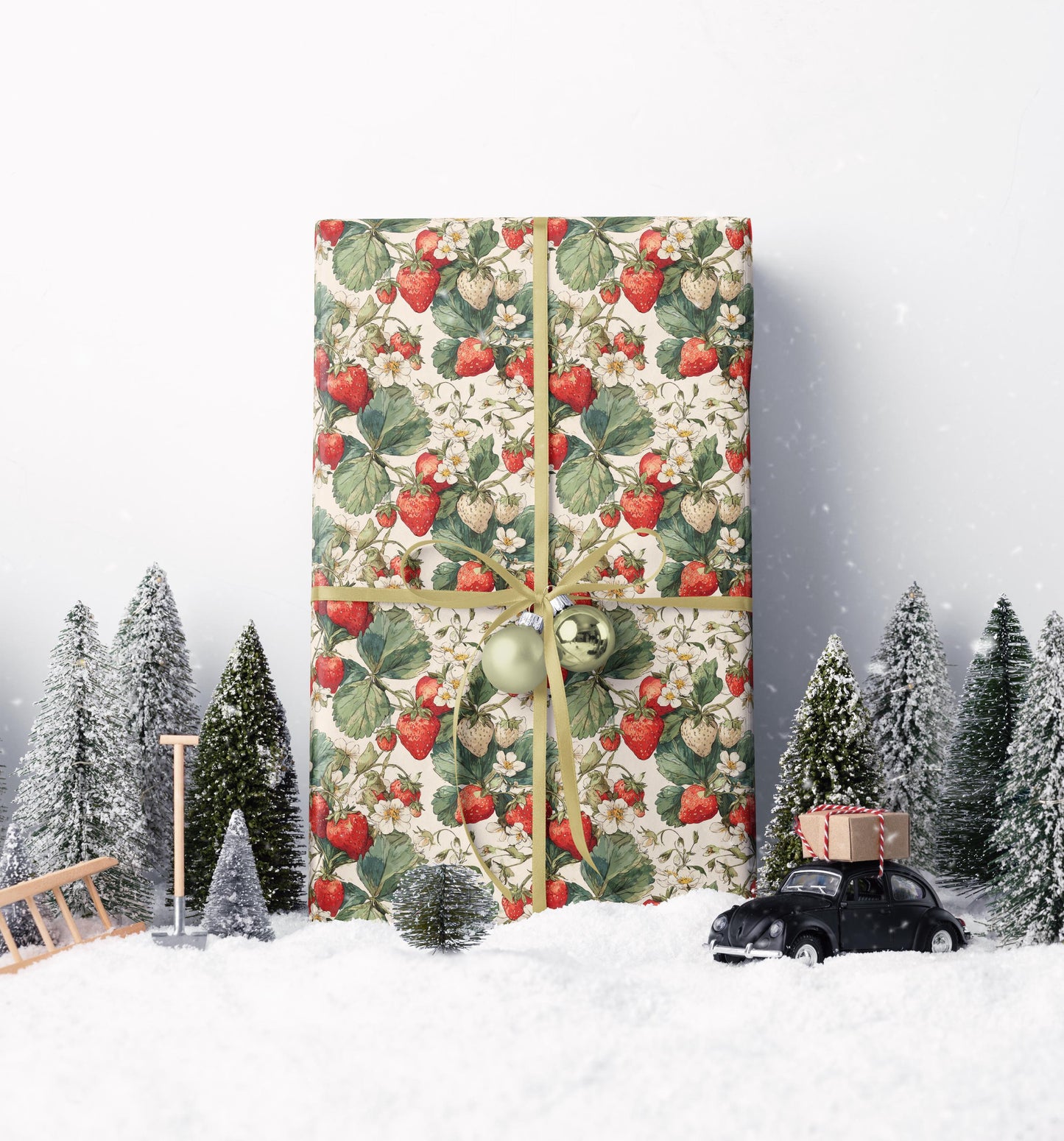 Farmers Market Wrapping Paper Roll Eco Rustic Strawberries Design Farm Fresh Fruit Farmhouse Country Kitchen Gift Wrap #96