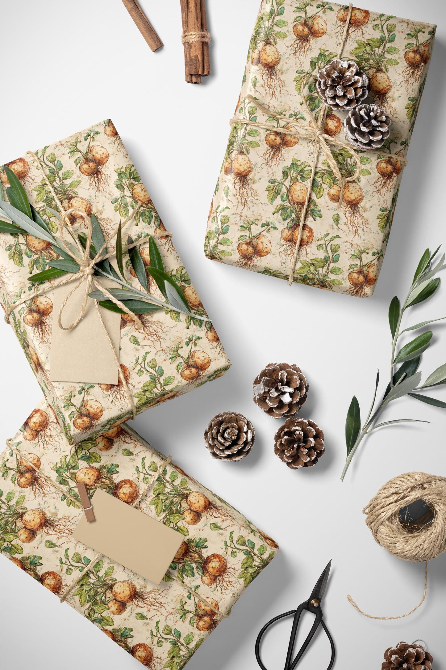 Farmers Market Wrapping Paper Roll Farm Fresh Potatoes Rustic Country Vegetables Eco Friendly Farmhouse Kitchen Gift Wrap #90