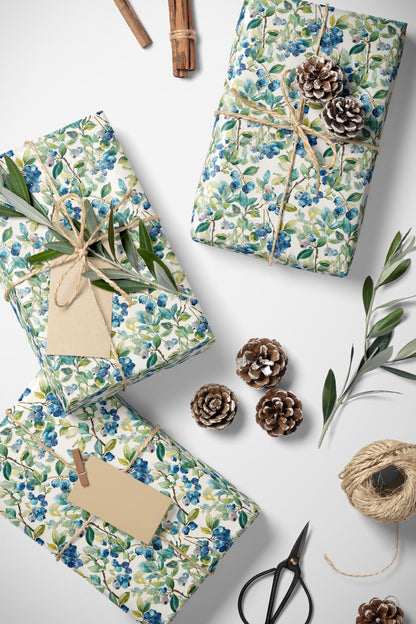 Farmers Market Wrapping Paper Roll Rustic Country Kitchen Blueberries Farm Fresh Fruit Eco Friendly Farmhouse Gift Wrap #82