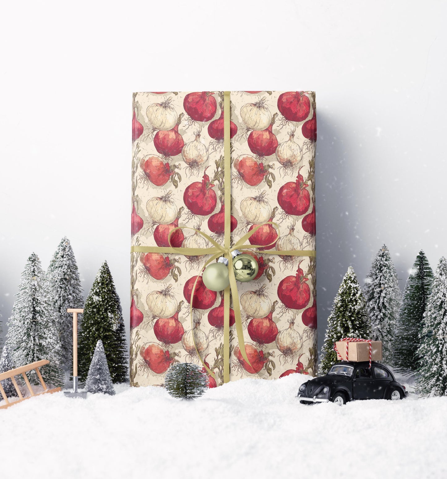 Farmers Market Wrapping Paper Roll Rustic Farmhouse Onions Illustration Eco Friendly Country Kitchen Organic Gift Wrap #99
