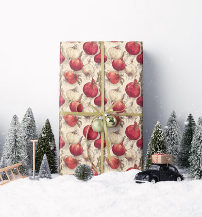Farmers Market Wrapping Paper Roll Rustic Farmhouse Onions Illustration Eco Friendly Country Kitchen Organic Gift Wrap #99