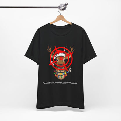 Funny Christmas Tee for Grandma, Holiday Gift, Unisex Short Sleeve Shirt, Cute Reindeer Design, Family Celebration Apparel