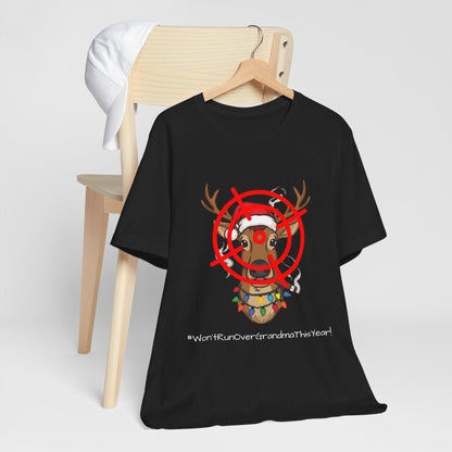 Funny Christmas Tee for Grandma, Holiday Gift, Unisex Short Sleeve Shirt, Cute Reindeer Design, Family Celebration Apparel