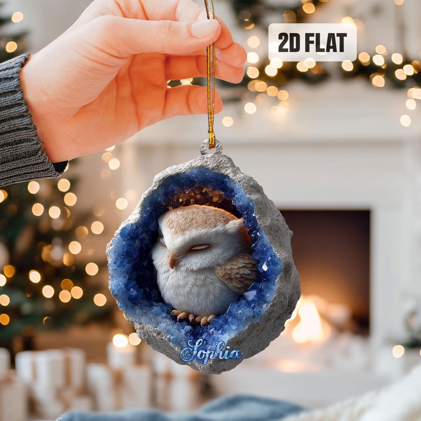 Personalized Owl 2D Flat Ornament, Owl Rearview Mirror Car Accessories, Owl Christmas Ornament, Bird Decor, Gift for Owl Lover, Animal Lover