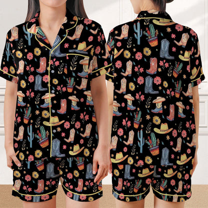 Western Boots Pajama Set, Rodeo Sleepwear, Southwestern Cactus Loungewear Set, Country Boots  Pajamas, Cowboy Boots Pjs, Western Floral