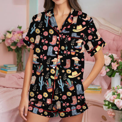 Western Boots Pajama Set, Rodeo Sleepwear, Southwestern Cactus Loungewear Set, Country Boots  Pajamas, Cowboy Boots Pjs, Western Floral
