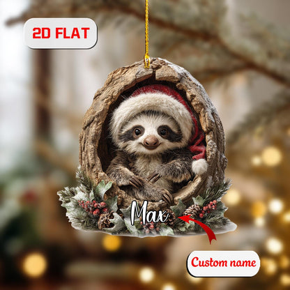 Custom 2D Sloth Ornament – Personalized Christmas Acrylic Decoration with Cute Sloth in Wreath, Unique Animal Lover Gift & Holiday Keepsake