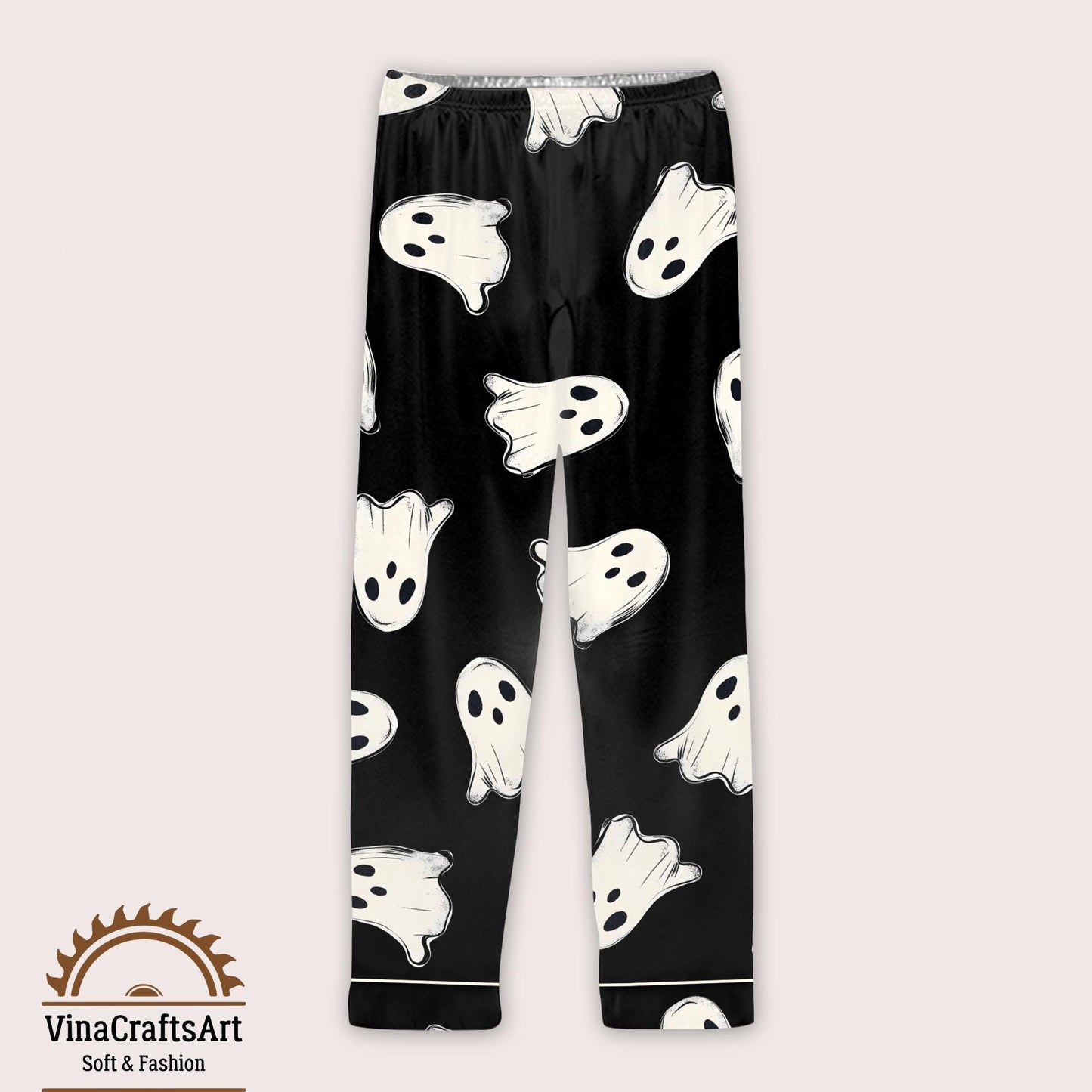 Halloween Ghost Pajamas Set, Spooky Cute Sleepwear for Women, Black Ghost Loungewear, Cozy Fall PJ Gift for Her, Halloween Aesthetic