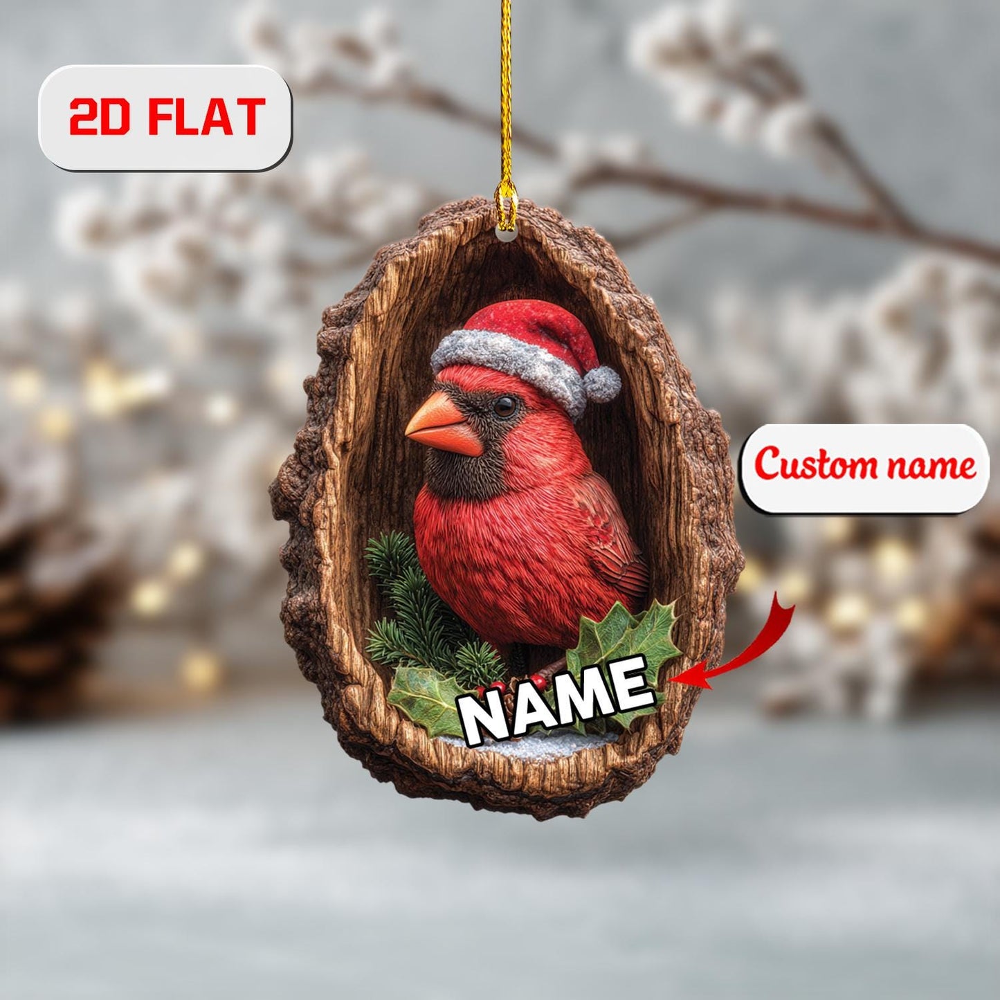 Custom Cardinal Ornament, Personalized Red Bird Acrylic Christmas Decoration, Unique Memorial Gift & Holiday Keepsake for Nature