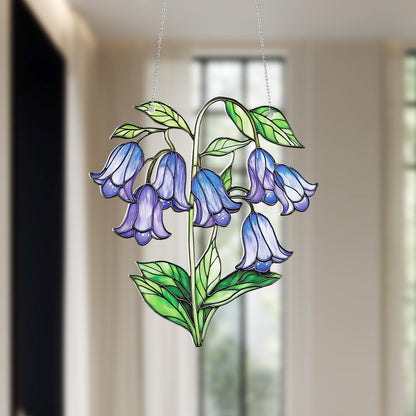 Bluebell Flower Window Hanging Decoration, Elegant Floral Home Décor Accent with Delicate Petals and Green Leaves for Fresh Natural Style