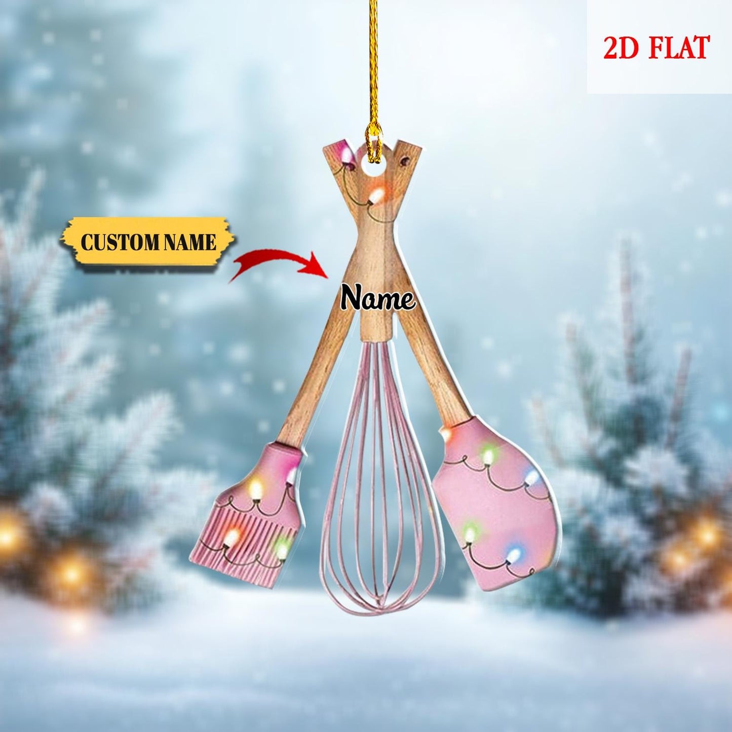 Personalized Kitchen Utensils Set Christmas Ornament, Cooking Lovers Christmas 2D Flat Ornament, Chef Christmas Decor, Kitchen Decor