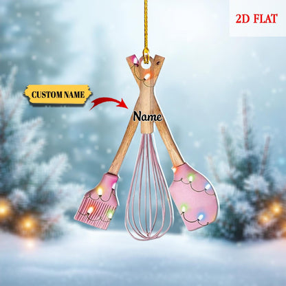 Personalized Kitchen Utensils Set Christmas Ornament, Cooking Lovers Christmas 2D Flat Ornament, Chef Christmas Decor, Kitchen Decor