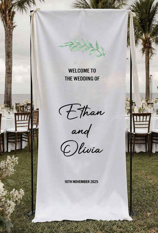 Custom Wedding Welcome Sign, Fabric Wedding Banner, Personalized Ceremony Sign, Modern Linen Wedding Decor, Engagement Party Decoration