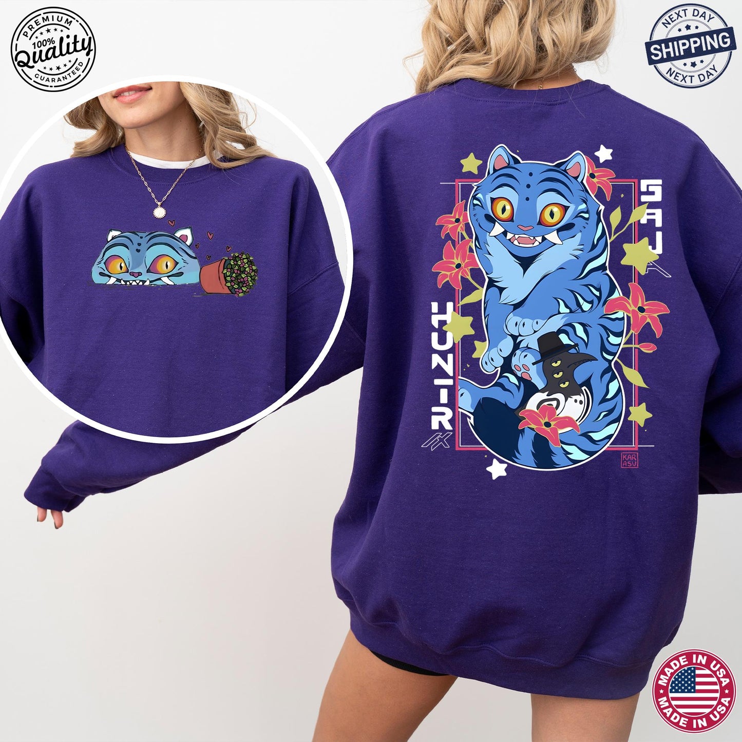 Kpop Demon Hunter Tiger Sweatshirt, Anime Hoodie, Hunter Fan Gift, Fantasy Tiger Sweatshirt, Anime Lover Gift, Cool Otaku Top Shirts