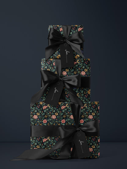 Floral Gift Wrap Flower Wrapping Paper Feminine Gift Idea Moody Floral Design Garden Lover Gift Wrap Roll Romantic Gift for Her Gift for Mom