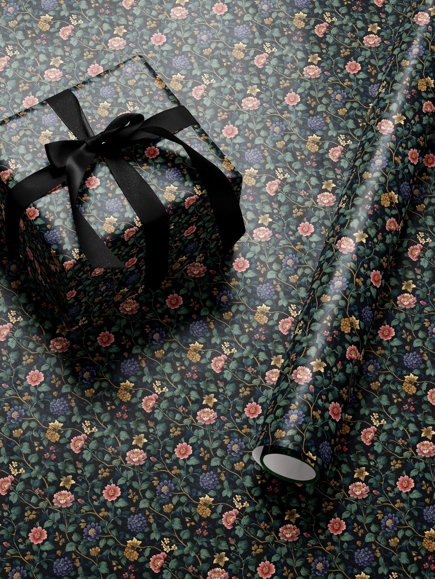 Floral Gift Wrap Flower Wrapping Paper Feminine Gift Idea Moody Floral Design Garden Lover Gift Wrap Roll Romantic Gift for Her Gift for Mom