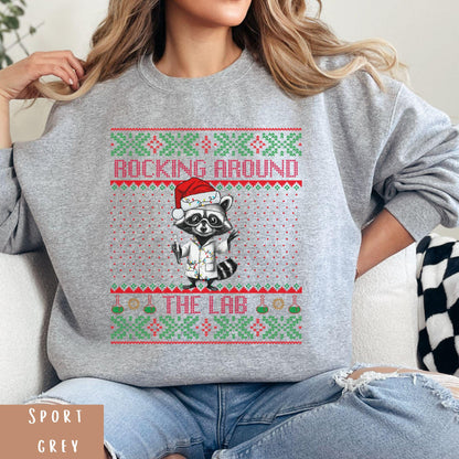 Rockin' Around the Christmas Tree Shirt Ugly Christmas Sweater For Teacher Funny Raccoon Shirt Science Nerd Shirt Funny Christmas Sweater