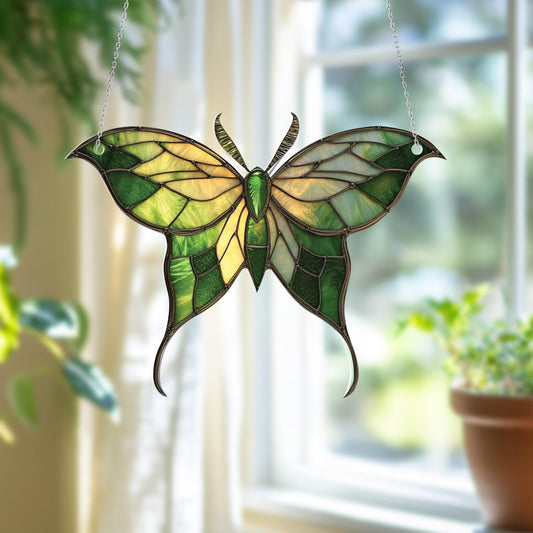 Green Butterfly Window Hanging, Nature Inspired Home Decor, Boho Insect Ornament, Botanical Window Art, Spring Summer Room Decoration