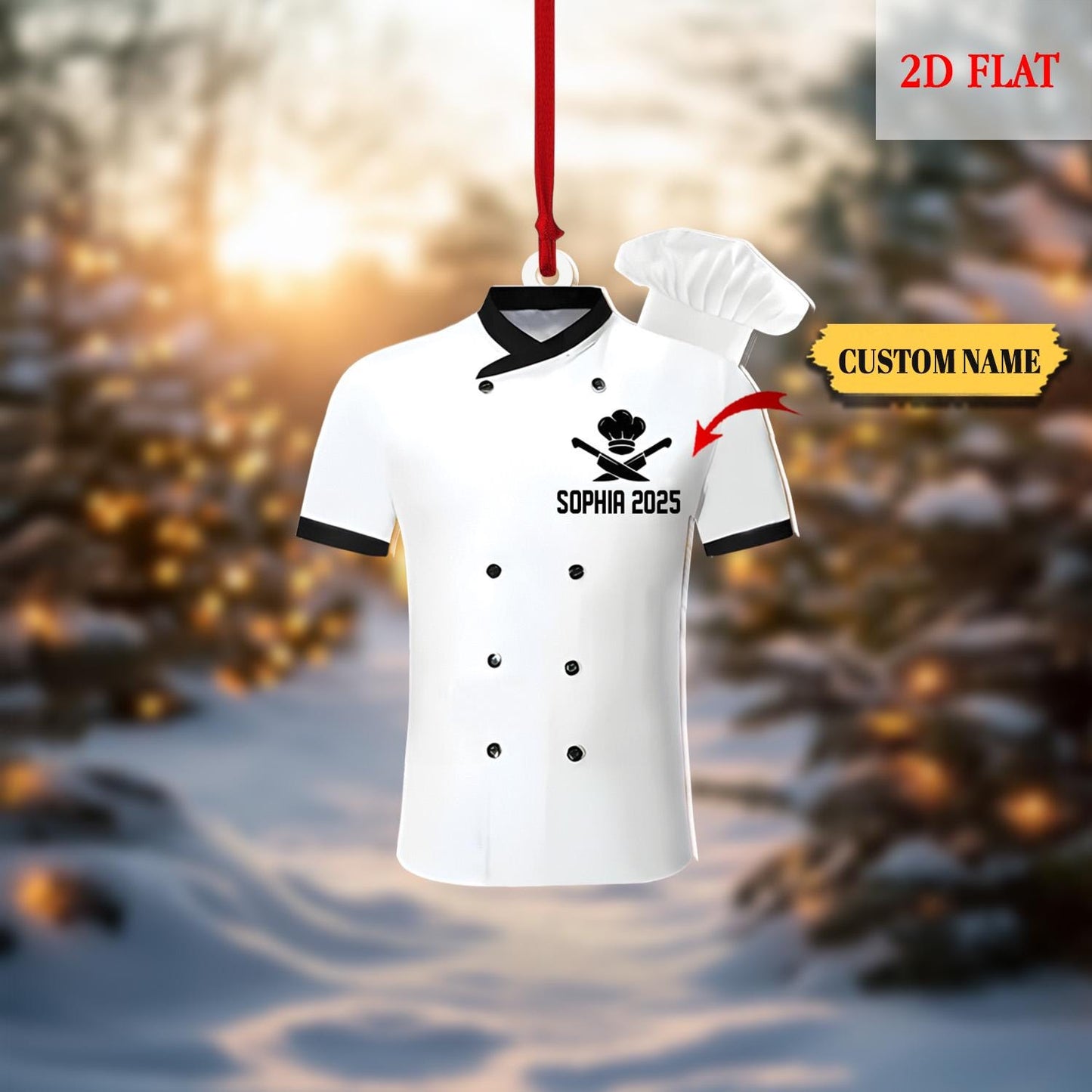 Personalized Chef Uniform 2D Flat Ornament, Custom Chef Hat Ornament Love Kitchen, Christmas Gift For Master Chef Ornament, Cooking Lover