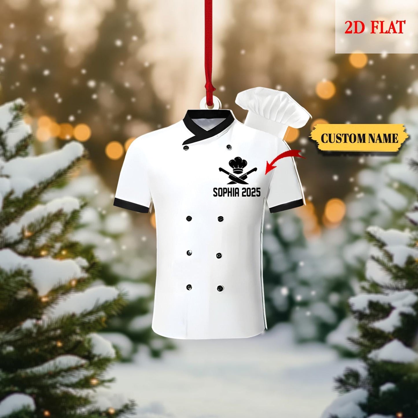 Personalized Chef Uniform 2D Flat Ornament, Custom Chef Hat Ornament Love Kitchen, Christmas Gift For Master Chef Ornament, Cooking Lover