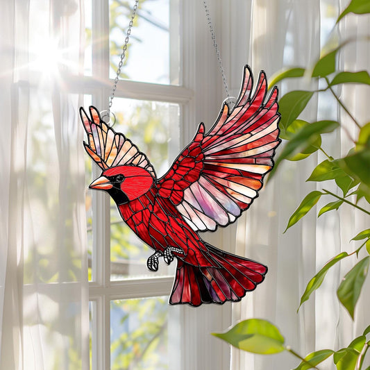 Cardinal Window Hanging Sun Catcher – Red Bird Acrylic Window Art Decoration for Home, Living Room, Kitchen or Garden Gift Idea