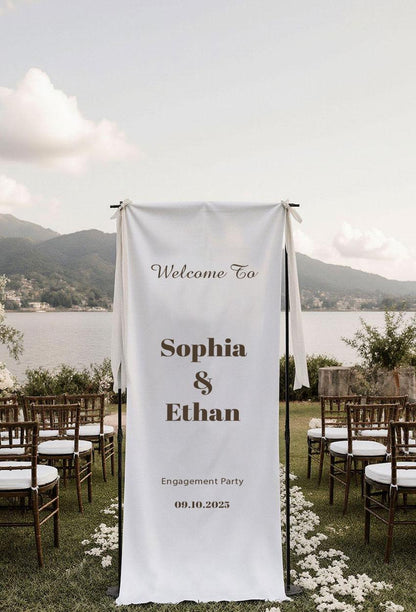 Engagement Party Welcome Sign, Custom Fabric Banner, Personalized Ceremony Sign, Rustic Outdoor Engagement Decor, Wedding Decoration