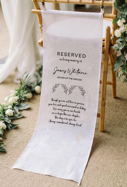 Reserved In Loving Memory Wedding Chair Sign, Father of the Groom Memorial Banner, Personalized Remembrance Seat Sign, Wedding Gift Decor