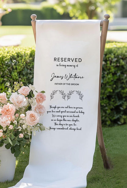 Reserved In Loving Memory Wedding Chair Sign, Father of the Groom Memorial Banner, Personalized Remembrance Seat Sign, Wedding Gift Decor