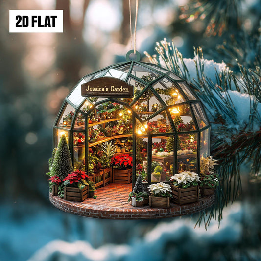 Personalized Garden 2D Flat Ornament, Greenhouse Rearview Mirror Car Accessories, Custom Name Garden Christmas Decoration, Plant Lover Gifts