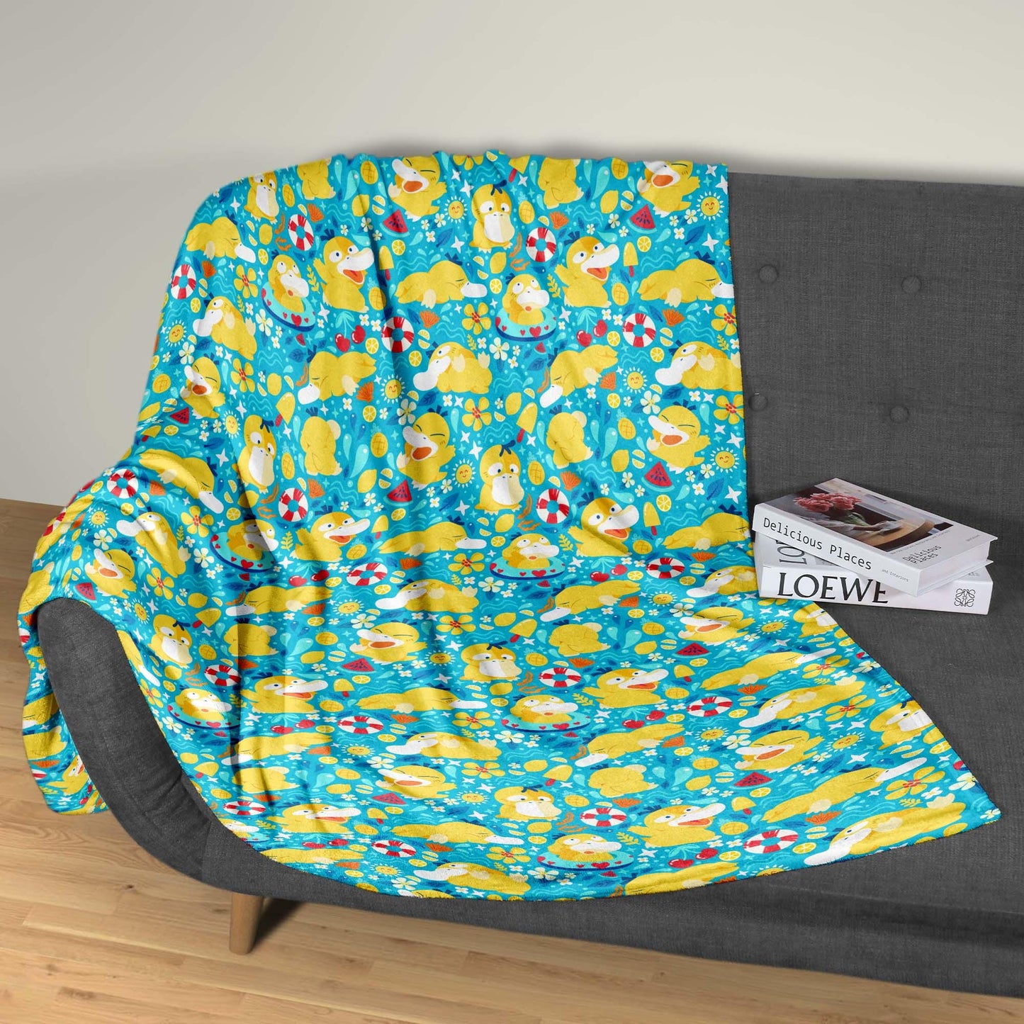 Psyduck Fleece Blanket, Cozy Throw Blanket for Bedroom and Living Room, Soft Cotton Family Blanket Gift, Psyduck Blanket Gifts