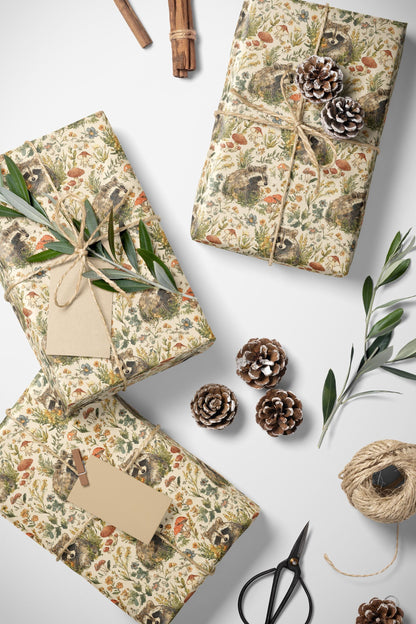 Racoon Wrapping Paper Adorable Forest Animal Theme Gift Wrap for Nature Inspired Baby Showers and Kids Parties #13