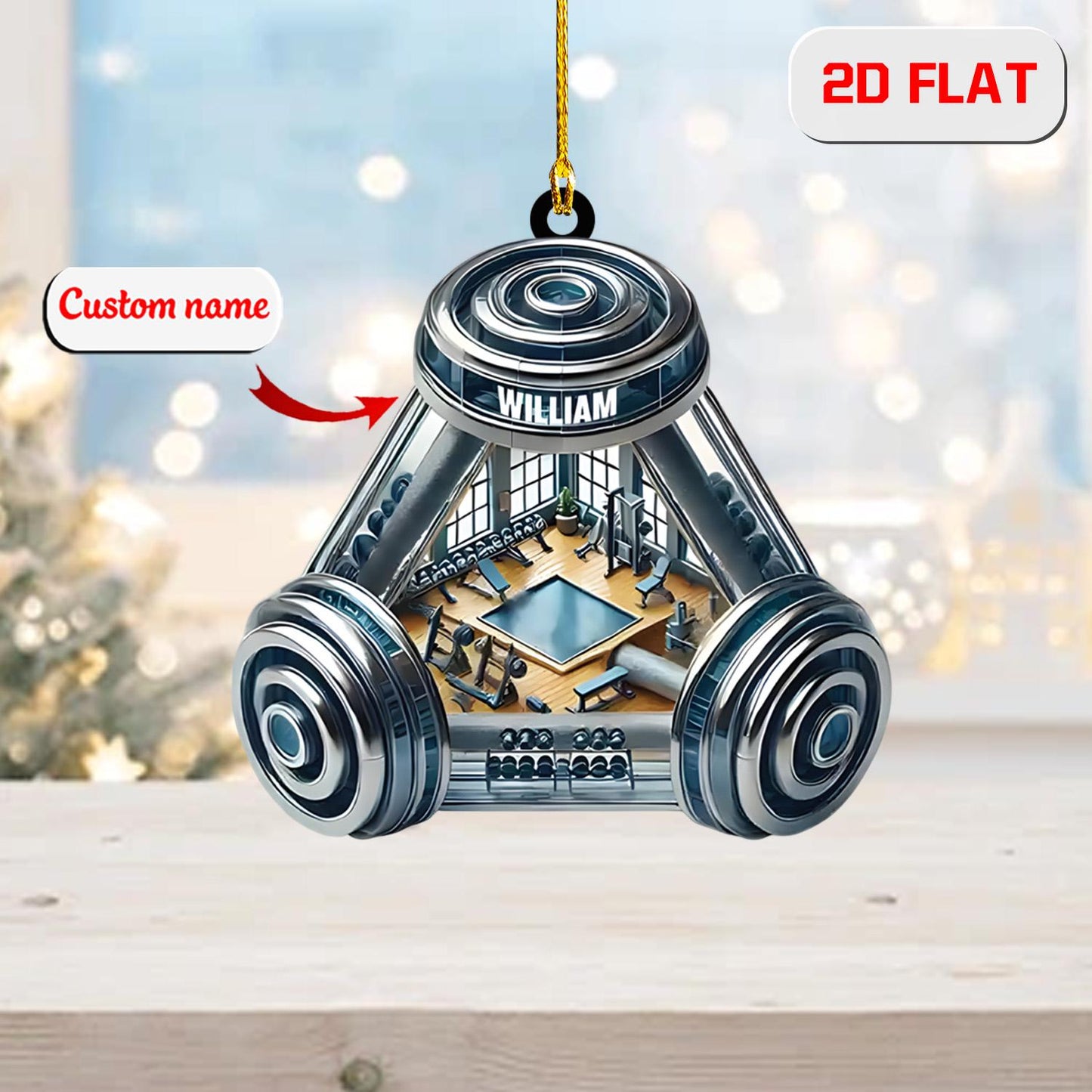 2D gym acrylic ornament, personalized dumbbell Christmas decor, custom name ornament, holiday tree decoration, fitness gift for gym lovers