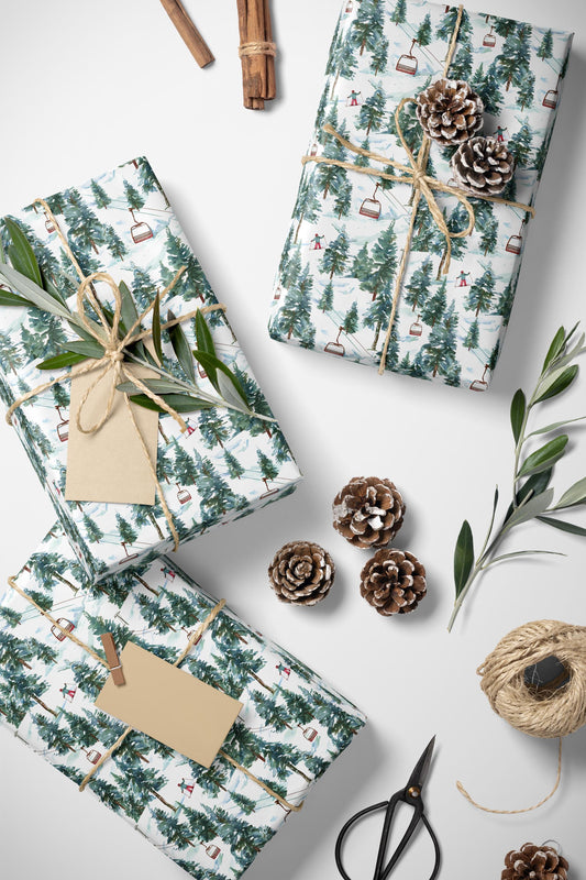 Ski Lover Wrapping Paper Mountain Landscape Gift Wrap for Snowboarders and Skiers Holiday Present Idea #24