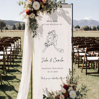 Custom Wedding Fabric Sign, Wedding Welcome Sign, Modern Outdoor Wedding Banner, Personalized Wedding Decoration,Engagement Party Sign