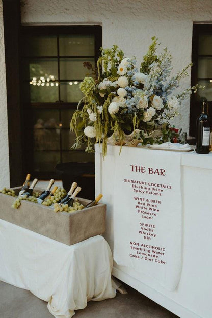 Fabric Bar Menu Sign, Wedding Bar Sign, Custom Cocktail Menu, Linen Bar Banner, Signature Drink Sign, Modern Minimalist Wedding Bar Menu
