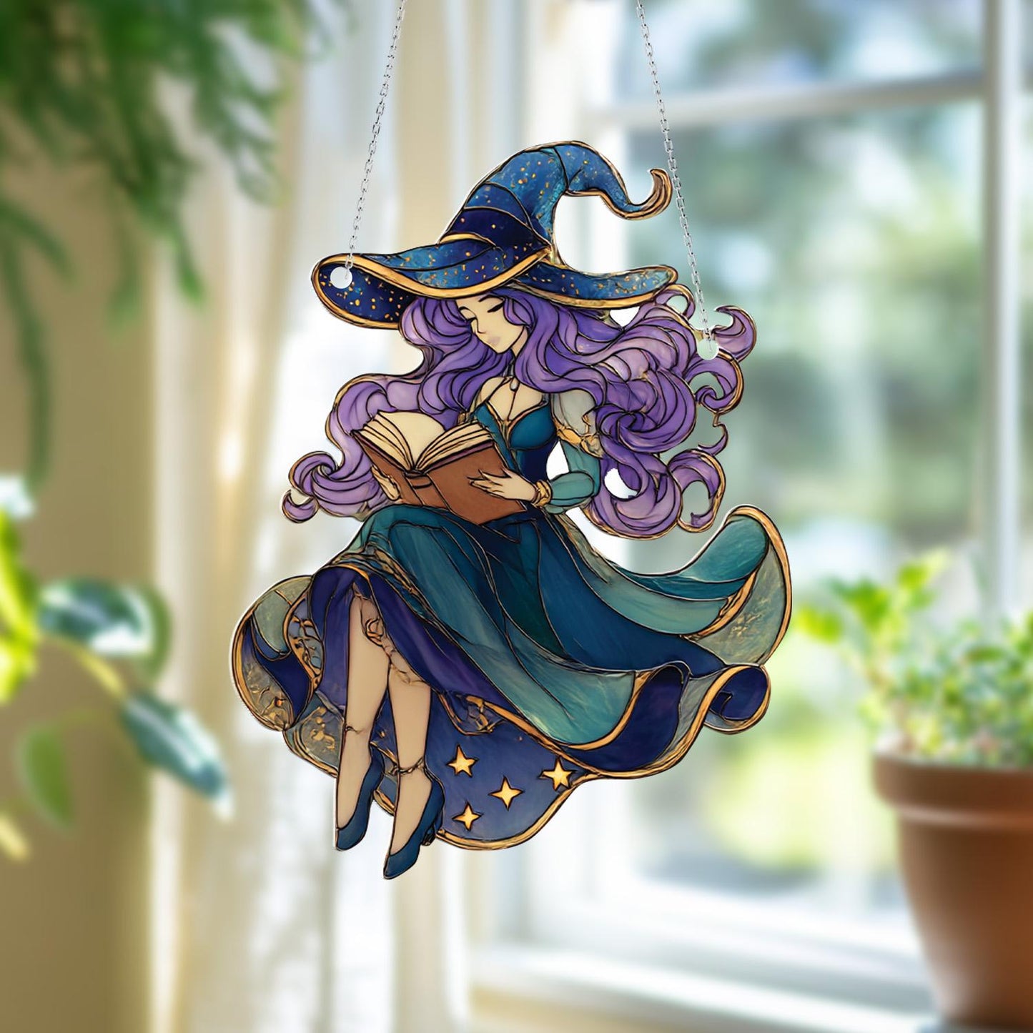 Witch Window Hanging Decoration, Mystic Girl Window Art, Fantasy Witchy Window Decor, Gothic Home Window Hanging, Unique Halloween Gift