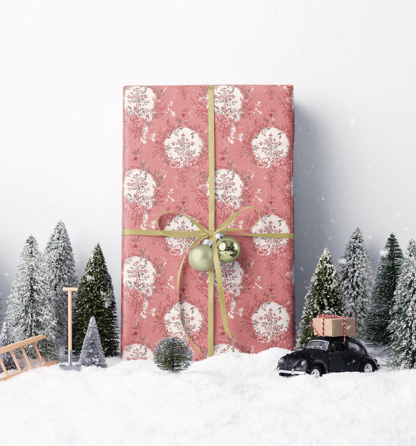 Baptism Wrapping Paper Christian Theme | Watercolor Coquette Style Gift Wrap for Girls | Christening Present Paper #3