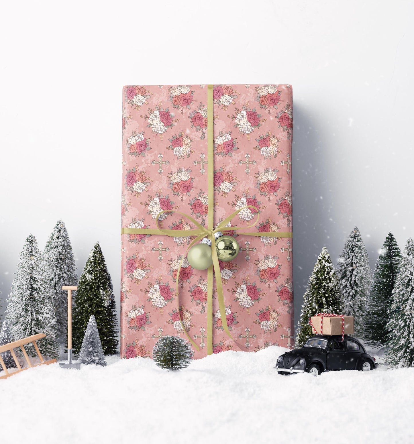 Christian Baptism Gift Wrap Coquette Watercolor Style | Elegant Wrapping Paper for Baby Girl Christening Gifts #9