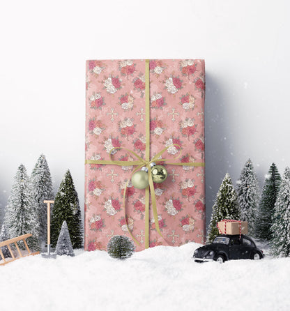 Christian Baptism Gift Wrap Coquette Watercolor Style | Elegant Wrapping Paper for Baby Girl Christening Gifts #9