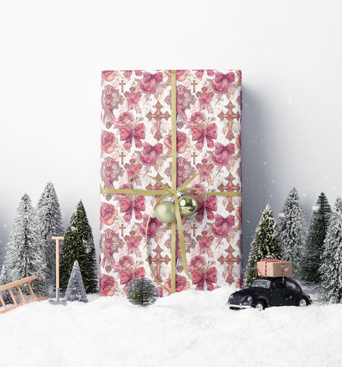 Christian Coquette Gift Wrap Baptism Theme | Watercolor Wrapping Paper for Baby Girl Christening #13